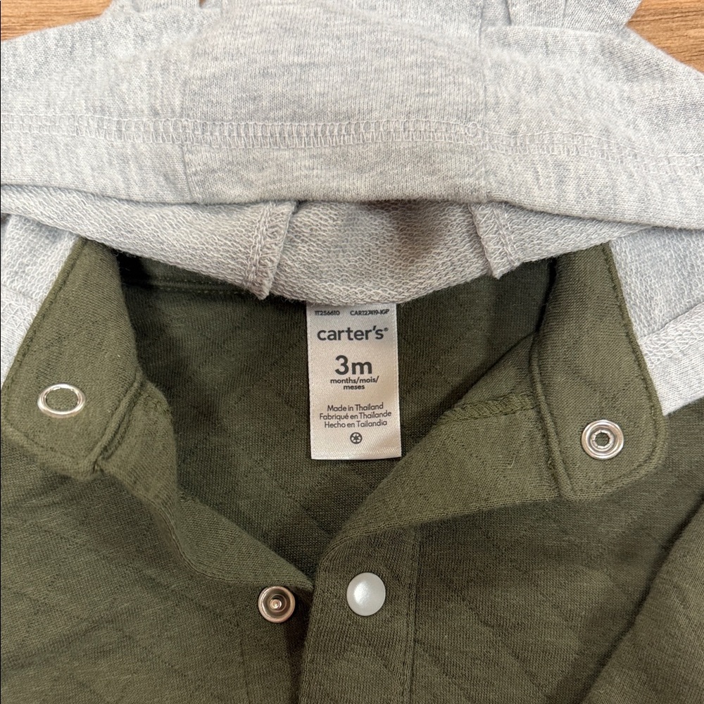Carter's Olive Quilted Jacket with Light Gray Hood - Picture 2 of 2
